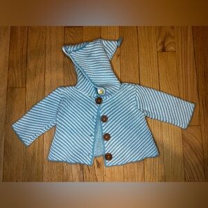 Striped Light Blue and White Knit Baby Cardigan